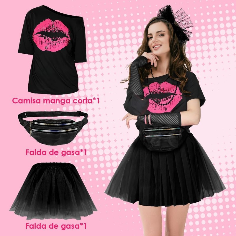 Lukovee Disfraz de los 1980 Mujers, 25 Conjunto de 80's
