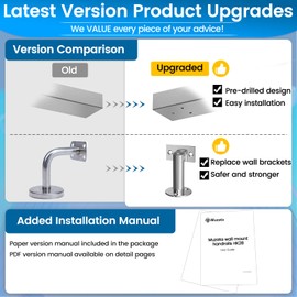 Muzata 10Ft Pre-drilled Stair Handrail 1"x2" Rectangular Brushed Wall Mounted Handrail Stainless Steel Safety Hand Rail Indoor Outdoor Stair Hand Railing Wood Concrete Brick Wall HK28 SL4