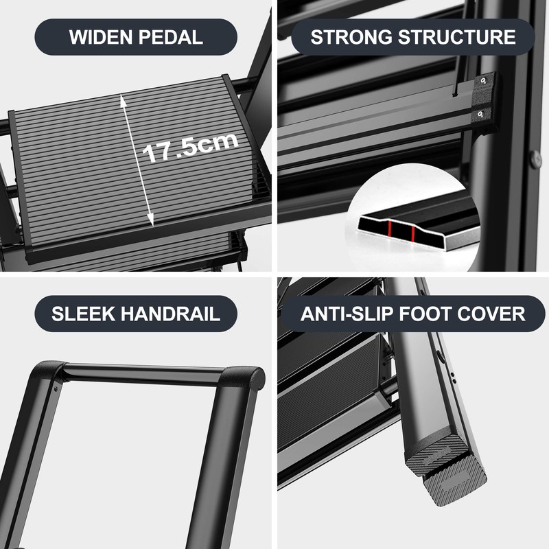 GameGem 4 Step Ladder Folding Iron Step Stool Stepladders with