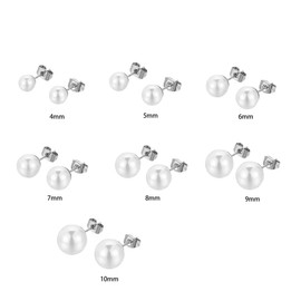 7 Pairs Pearl Stud Earrings Set Imitation Pearl Mixed Sizes Hypoallergenic Earrings Multiple Piercing Stud Pearl Earrings (4mm-10mm)-Silver
