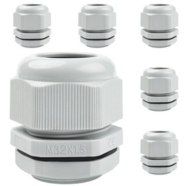 Pack of 6 Cable Glands M32 x 1.5, Bolatus Grey Cable Grommet IP68 Waterproof Fire Prevention Cable Glands with Locknut for Cable Guide
