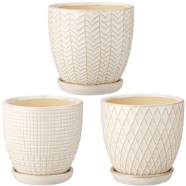 Oairse 4 inches Ceramic Planter Pots 3 Set of Small Round Flower Pots with Drainage Hole and Ceramic Tray for Succulents Cactus Indoor Outdoor Garden Home Windowsill