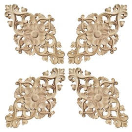 Hezhou Wooden Carved Corner Onlay Applique Carved Furniture Appliques Carving Ornament Applique Frame Ornament Wall Ornaments Wooden Applique Ornament Onlay Applique Frame 15 x 10.5 x 0.8 cm Pack of 4