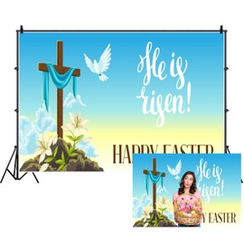 Renaiss 5x3ft Wood Cross Backdrop for Photoshoot Kids Adults Christian Portrait He is Risen Pigeon Blue Sky Resurrection Photography Background Happy Easter Banner Poster Wall Decor Photo Booth Props