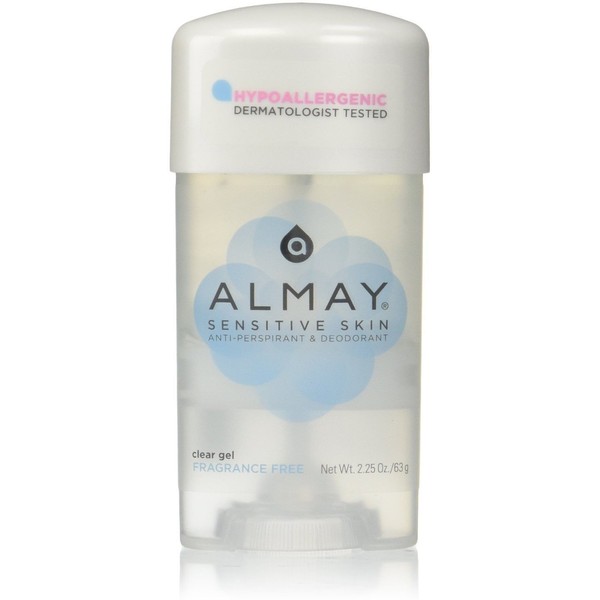 Almay Sensitive Skin Clear Gel, Anti-Perspirant and Deodorant, Fragrance Free, 2.25 Oz (Pack of 2)