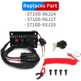 QuickMarine 37100 96J24 Marine Single Engine Key Switch Panel Assembly for Suzuki 4 Stroke 25-250 HP Outboard Boat Motors Replaces 37100-96J24 37100-96J27