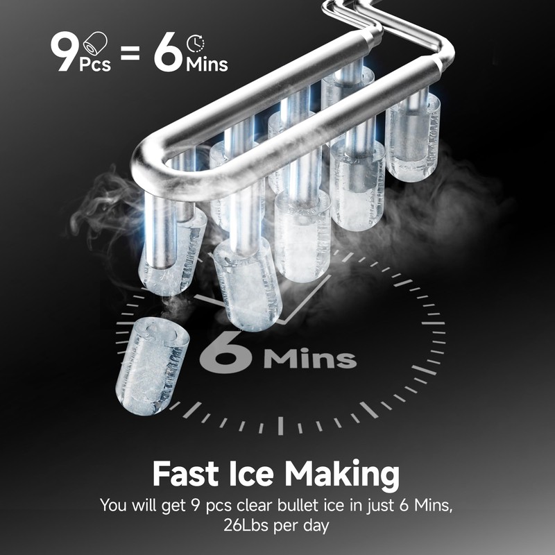 EUHOMY Ice Maker Countertop, 9 Cubes Ready in 6 Mins,
