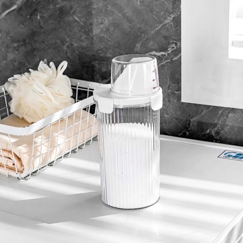 Laundry Detergent Dispenser Bottle with Measuring Cup – Transparent Storage