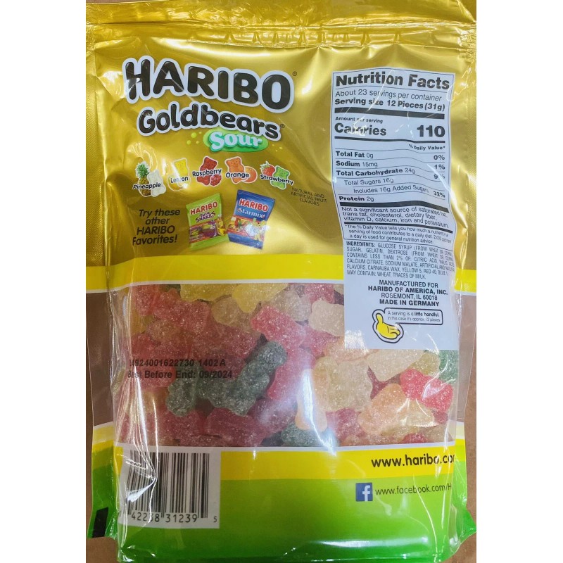 Haribo Gummy Bears Fruit Chewy Gummi SOUR ~ Goldbears ~