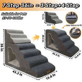 dog stairs for small dogs to 36 inches high beds, 7 step dog ramp stairs for 20-42 inch bed couch-bed,pet stairs for dogs to get on bed small old dogs large dog cats,Non-Slip balanced stairs 75 pounds