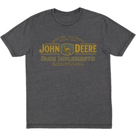 John Deere Mens Ultra Soft Vintage Wash Farm Implements Logo Tshirt in Heathered Black (US, Alpha, X-Large, Regular, Regular, Heathered Black)