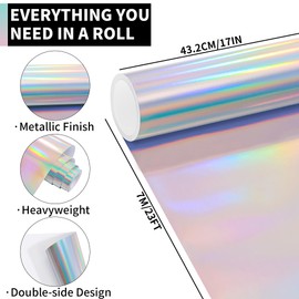 Laser Metallic Wrapping Paper Roll- 17in X 23Ft Metal Wrapping Paper Roll for Gift Wrapping Laser Gloss Reflective Color Glow for Christmas,Birthday,Wedding,Baby Shower PAP12LS07