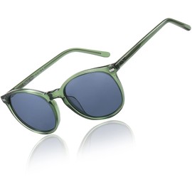 DUCO Classic Round Polarized UV400 Protection Vintage Shades Sunglasses for Women 1230 (Transparent Green Frame Grey Lens)