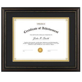 Golden State Art, 8.5X11 Diploma Frame, Solid Wood Brown with Gold Trim Certificate Frame, 8.5X11 Inch or 11X14 Diploma Without Mat, Real Glass Front with Black Over Gold Double Mat -1 Pack