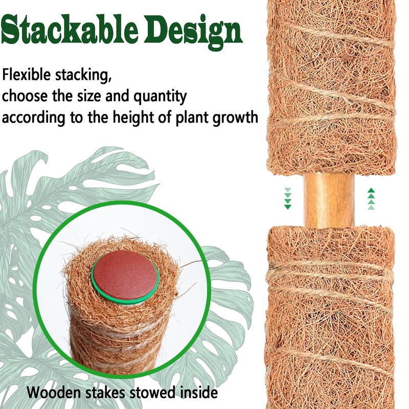 2 Pack 17 Inch Moss Pole, Stackable Moss Poles for
