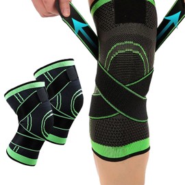 ATBUSS Pack of 2 Knee Pads, Non-Slip Knee Support, Open Patella Brace, Adjustable Knee Strap Sleeves for Tendonitis, Arthritis, Ligament Injury, Meniscus Tear (Green, L)
