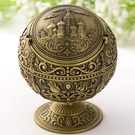 VOANZO The Globe is Decorated Ashtray, Outdoor Covered Windproof Ashtray Retro Metal Portable Globe Ashtray