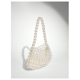 MakeMeChic Women's Pearl Bag No Closure Top Handle Evening Party Mini Handbag White One Size
