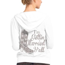 Disco Cowgirl Bachelorette Gift - Silver Sparkle & Rhinestone I'm Getting Married Y'all Lightweight Hoodie - Same Cowboy Forever Bachelorette Party - Small - White