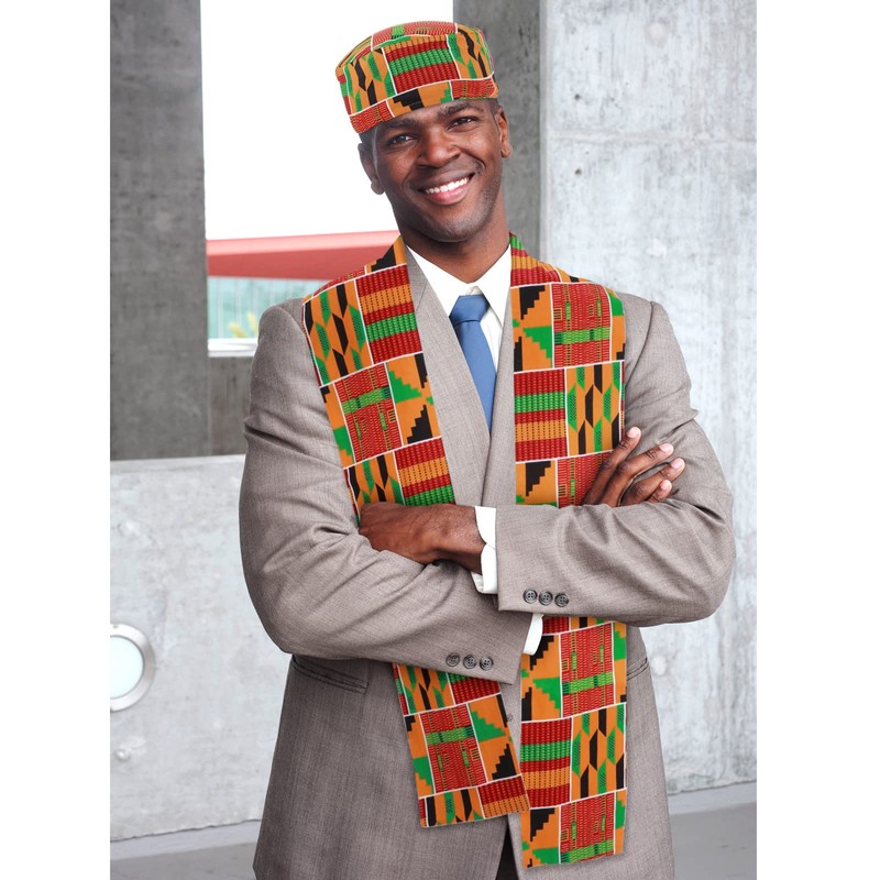 Jiuguva 2 Pcs African Kente Pattern Kufi Hat Kente Kufi