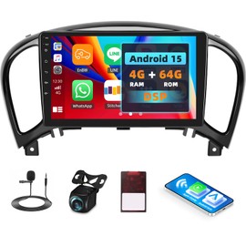 [4G+64G] Android 15 Car Stereo for Nissan Juke 2011-2016 with Wireless CarPlay Android Auto,9 inch Touchscreen Car Radio with Mirror Link Voice Control WiFi/GPS,Bluetooth,FM/RDS SWC+Backup Camera