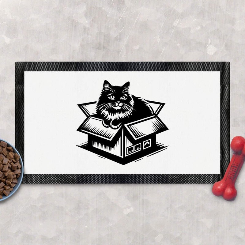 'Playful Cat In A Box' Pet Feeding Mat (PM00024884)