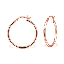 DTPSilver - 925 Sterling Silver Rose Gold Plated Medium size Hinge Hoops/Sleepers/Creole Earrings - Thickness 1.5 mm - Diameter 30 mm