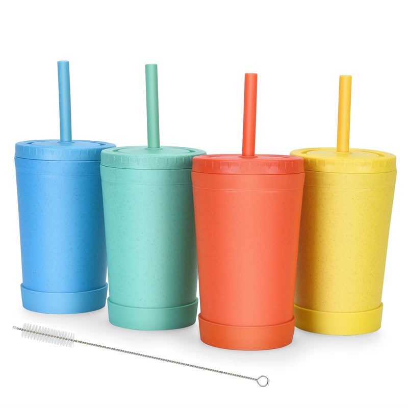 Homestockplus Reusable Wheat Straw Cups with Lids and Silicone Straws,