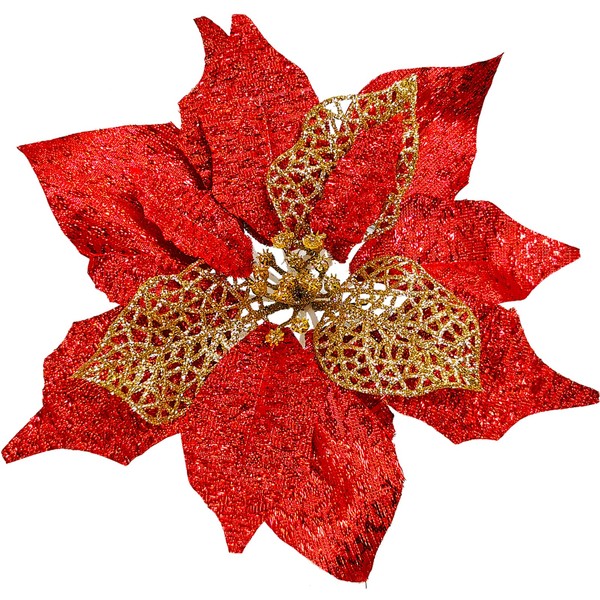 20 Set 8.7" Wide 3 Layers Christmas Red Glitter Poinsettia