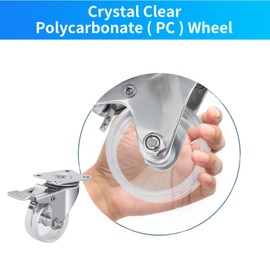 Fixhando 2 inch Crystal Clear Caster Wheels with Brake, Stainless Steel Housing--Rust Resistant Waterproof, Swivel Castors Set of 4 for Outdoor, Furnitures, Labs, Hospitals, Restaurants