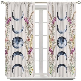 Yoakiet Moon Curtains, Rustic Vintage Moon Phase Farmhouse Wildflower Prints Blackout Rod Pocket Window Treatments Drapes for Bedroom Living Room Home Decor42x45in