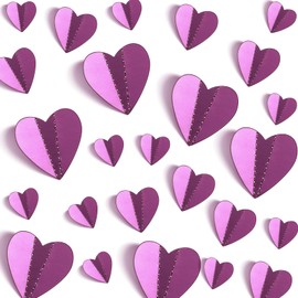 Geyoga 120 Pcs Valentines Day Heart Wall Decals 3D Heart Stickers Decorations 4 Sizes Heart Paper Cuts for Bulletin Board Window Home Office Bedroom Wedding Party Deocr(Pink)