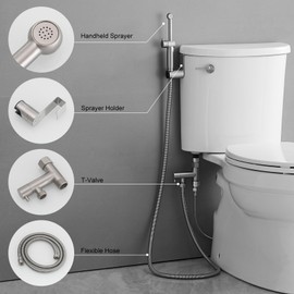 Greenspring Brass Handheld Bidet Sprayer for Toilet Brushed Nickel Handheld Bidet Sprayer Attachment for Toilet with Adjustable Pressure Control Cloth Diaper Sprayer Bathroom Hand Held Jet