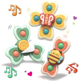 Suction Cup Toy Baby, Pack of 3 Baby Toys from 3 Months, Safe Bath Toy Baby, Travel Toy, Sensory Toy Baby, Spinner with Suction Cup, Table Toy