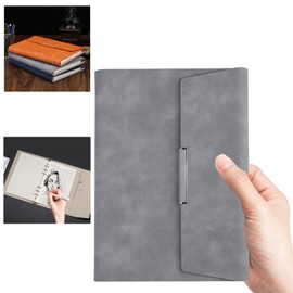 A5 Journal Refillable Lined 200 Pages Paper Handmade PU Journal/Writing Notebook Diary/Bound Daily Notepad For Men & Women Medium, Writing Pad (Gray)