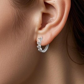 Hypoallergenic Silver Heart Hoop Earrings for Women | Cubic Zirconia Love Huggie Small Hoop Earrings | 15mm Romantic Gift for Her, Valentines & Daily