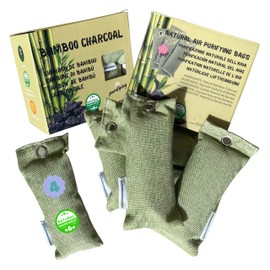 Mh MediterraneanHabitat - 4 Beutel mit Aktivkohle aus Bambus, 75 g, Luftentfeuchter, Luftreiniger und natürlicher Geruchsentferner für Zuhause, Auto und Schränke, 4 Beutel Aktivkohle