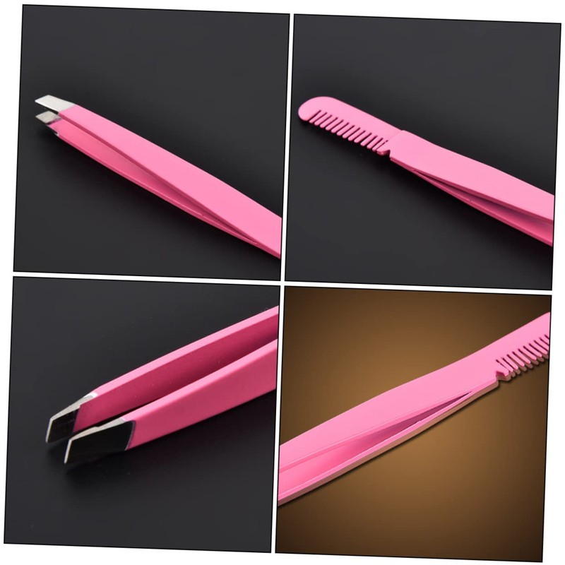 FOMIYES 4pcs Eyebrow Tweezers Stainless Steel Diagonal Tweezers Comb for
