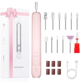 Drill Para uñas Profesional, Lima de Uñas Eléctrica, Kit Taladro de Uñas Recargable con 12 Puntas y Papel de Lija, 3 Velocidades Ajustables, con Luz L