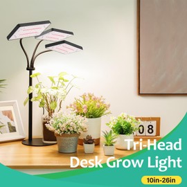 LBW Upgraded Desk Grow Lights for Indoor Plants, Tri-Head 642 LEDs Tabletop Full Spectrum Grow Light, with 3/6/12H Timer, 6 Brightness Levels, 3 Lighting Modes, Height Adjustable for 10-26 inches