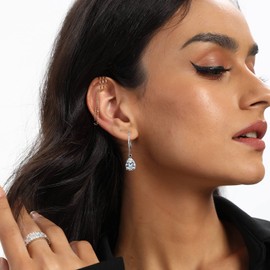 6 Pairs Cubic Zirconia Earrings Dangle for Women Leverback Drop Earrings Hypoallergenic Silver Dangling Earrings Set