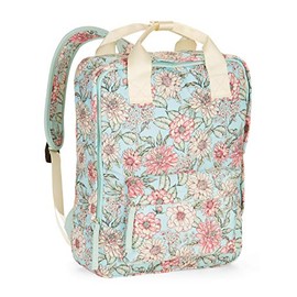 Chrysanthemum Floral Teal and Pink Women's Backpack Purse with Padded Shoulder Straps