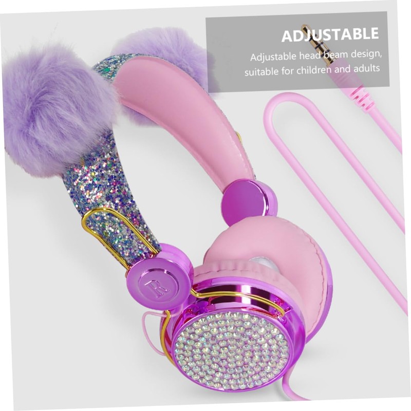 TEHAUX Rhinestone Headphones with Fuzzy Ball Design Over Ear Headset