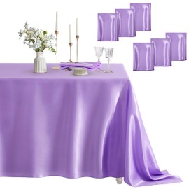 Counfeisly 6 Pack Rectangle Tablecloth Stain Resistant Wrinkle Free Silkly Soft Table Cloth, Satin Dining Table Cloths for Dining Room, Indoor and Outdoor Use, 60 x 120 Inches, Light Purple