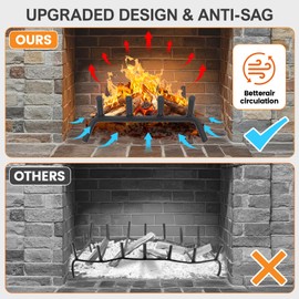 G GOOD GAIN Fireplace Log Grate - 14 inch Firewood Burning Holder Heavy Duty | Fire Log Burning Wrought Iron Rack | Fire Pit Tray for Indoor Chimney Hearth & Outdoor Camping