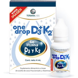Vitamina ONEDROP D3 + K2 Frasco de 4 ML (120 Gotas) Rinde +3 meses Para Niños y Adultos 400 UI por Gota Suplemento diario Sin Azúcar Sin Sabor