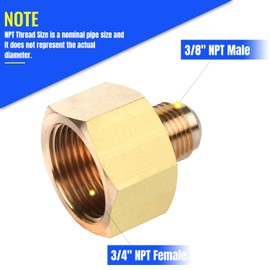 Brass Pipe Adapter - 3/4" SAE Female to 3/8" SAE Male Flare - Brass Pipe Fitting Reducer Adapter for Air Conditioner Refrigeration (1 Pack)