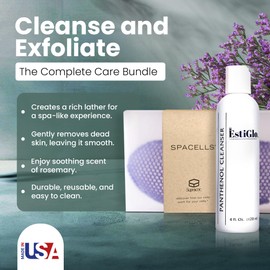 EstiGlo Panthenol Soap-Free Gel Cleanser Bundle with Supracor SpaCells Exfoliating Facial Sponge | Hydrating Cleanser & Honeycomb Exfoliating Glove for Deep Skin Cleansing | Panthenol Cleanse