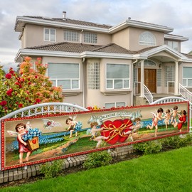 Valentine's Day Decorations 118"x24" Large Vintage Valentines Banner Red Love Heart Backdrop Retro Yard Sign for Valentine's Day Indoor Outdoor Garden House Fence Garage Anniversary Wedding Lawn