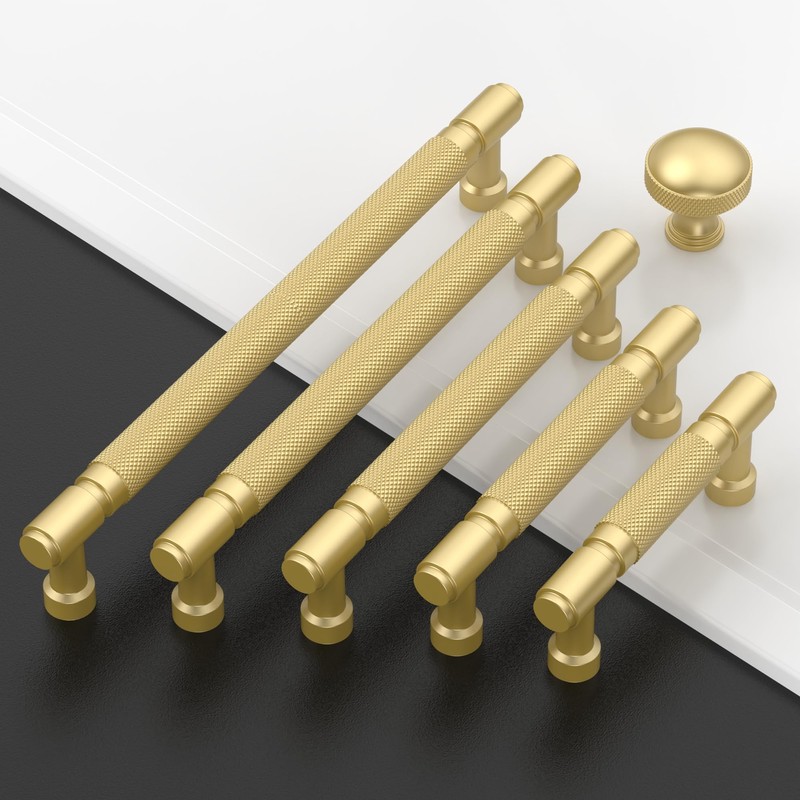 Amerdeco 10 Pack Brushed Gold knurled Cabinet Pulls 3.75 Inch(96mm)